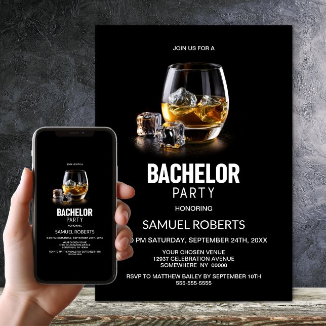 Stylish Whiskey Theme Bachelor Party Invitation (Creator Uploaded)