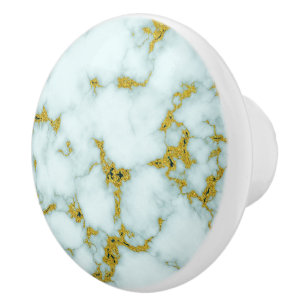Stylish White and Gold Marble   Custom Ceramic Knob