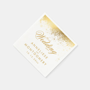 Stylish White and Gold Snowflakes Napkin
