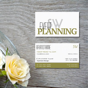 Stylish White and Olive Green with Monogram Business Card