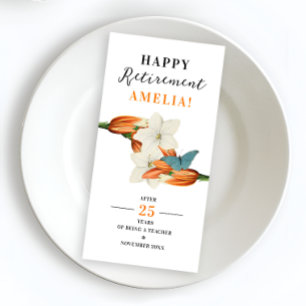 Stylish White And Orange Retirement Retro Floral  Napkin