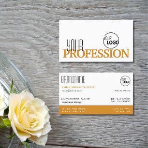 Stylish White and Orange Simple Modern with Logo Business Card