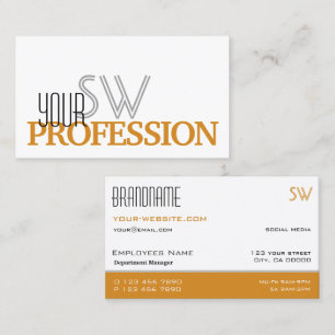 Stylish White and Orange Simple with Monogram Business Card