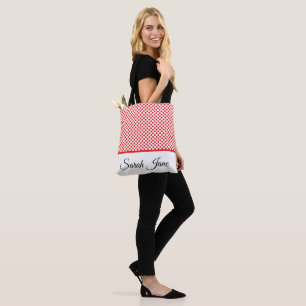 Stylish white and Red Polka dots Tote Bag