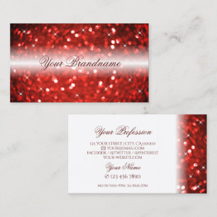 Stylish White and Red Sparkle Glitter Professional Business Card