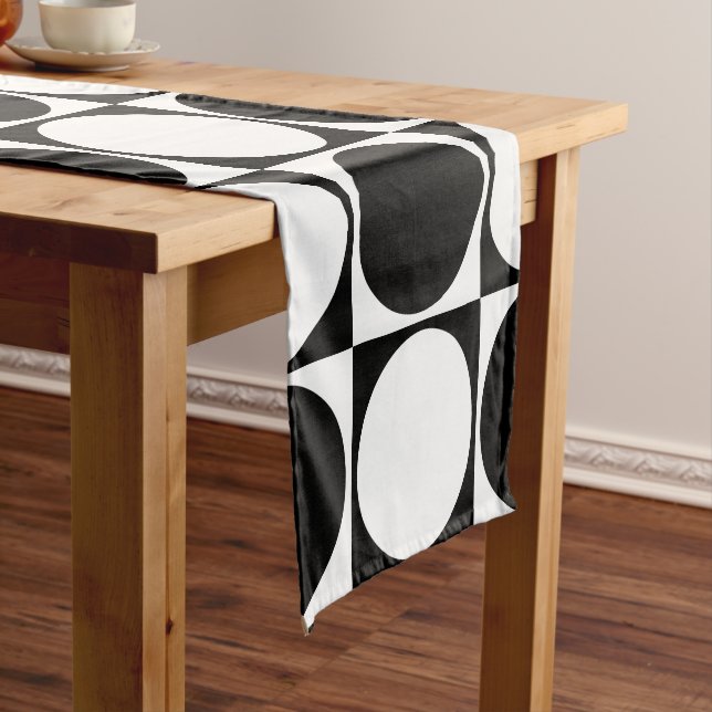 Stylish White & Black Tiles Patterned Short Table Runner (In Situ)