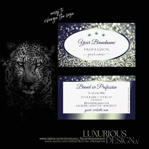 Stylish White Blue Silver Sparkle Glitter Diamonds Business Card