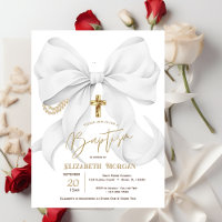 Stylish White Bow Pearls Cross Dots Baptism