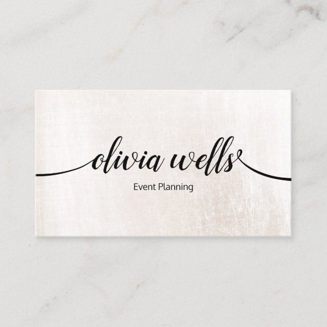 Stylish White Brushed Marble Event Planner Business Card (Front)