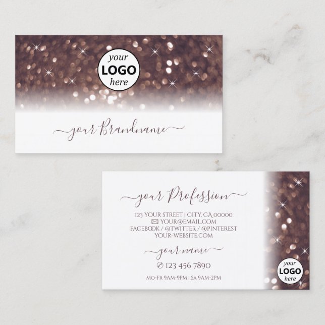 Stylish White Burgundy Sparkling Glitter Add Logo Business Card (Front/Back)