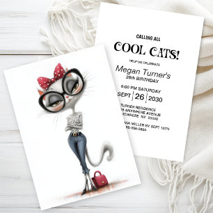 Stylish White Cat Birthday Party Invitation