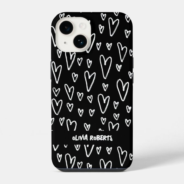 Stylish White Chalk Hearts Pattern Personalised iPhone Case (Back)