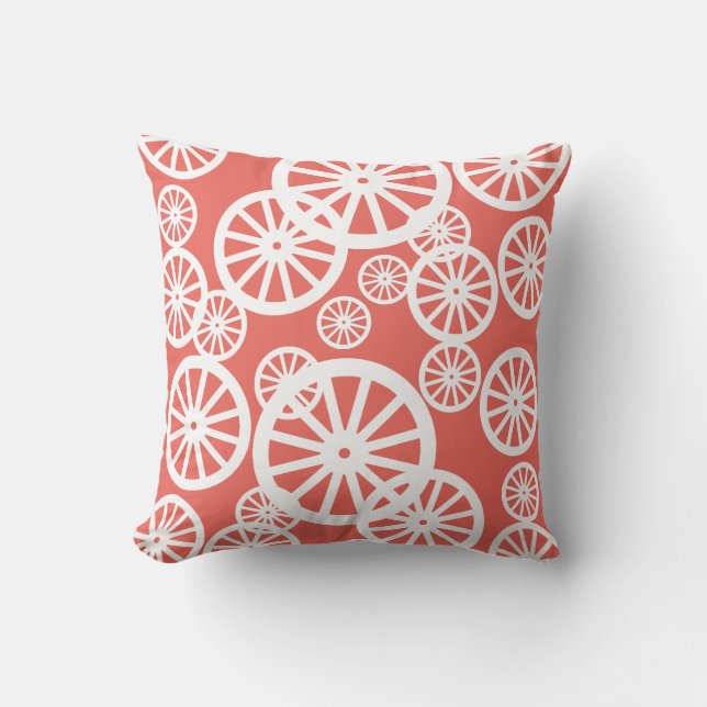 Stylish White Colour Wheels Circles Pillow Cushion (Front)