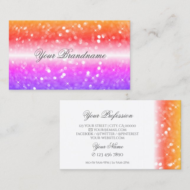 Stylish White Colourful Sparkling Glitter Modern Business Card (Front/Back)