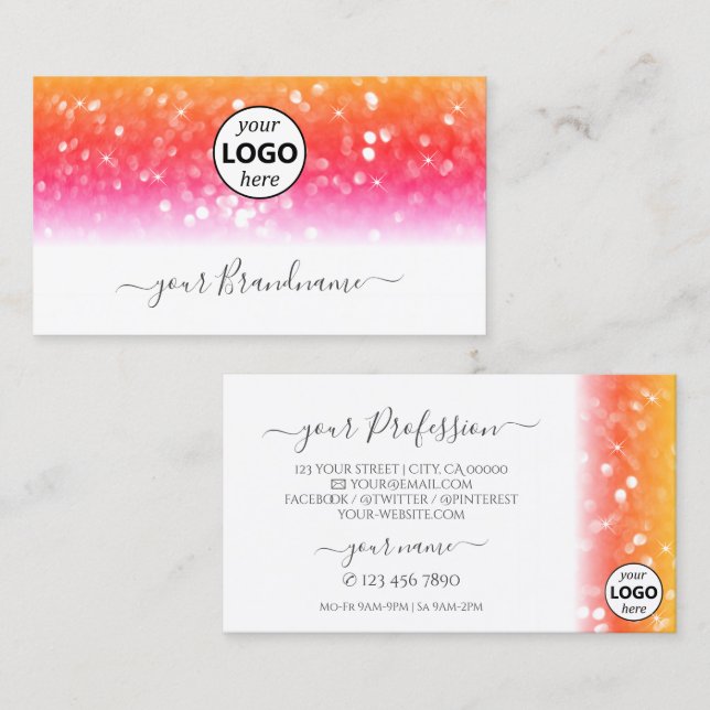 Stylish White Colourful Sparkling Glitter with Log Business Card (Front/Back)