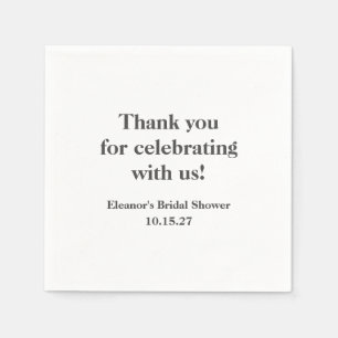 Stylish White Custom Bridal Shower Thank You Napkin