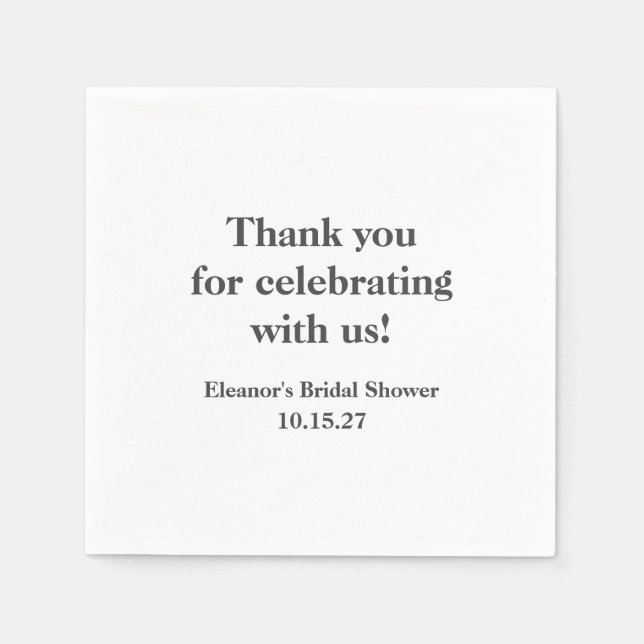 Stylish White Custom Bridal Shower Thank You Napkin (Front)