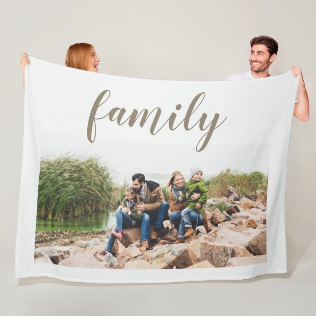 Stylish White Custom Family Photo Fleece Blanket (In Situ)