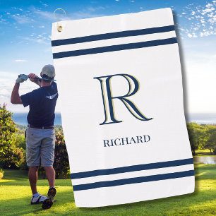 Stylish White Custom Personalised Monogram Name    Golf Towel