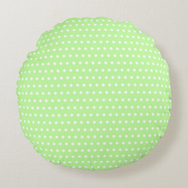 Stylish White Dots Pattern Enchanting Light Green Round Cushion (Front)