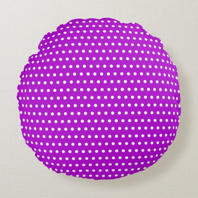 Stylish White Dots Pattern Lovely Purple Round Cushion (Front)