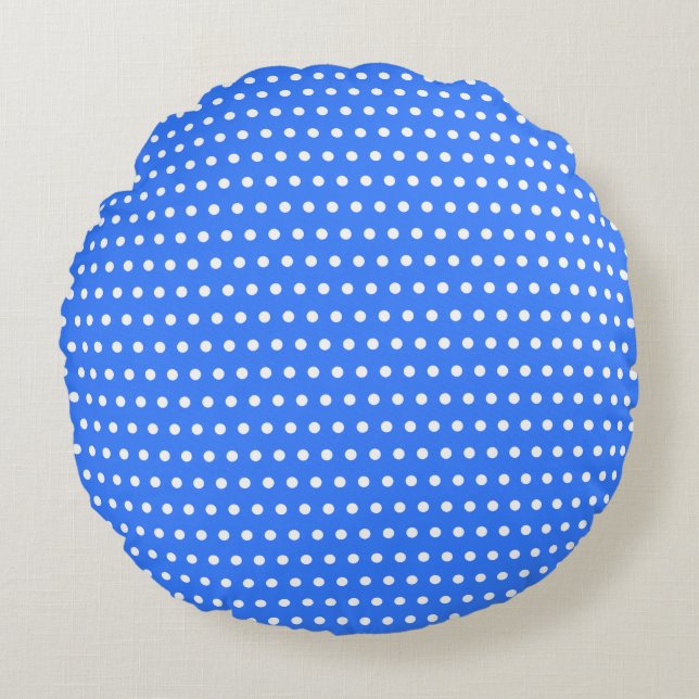 Stylish White Dots Pattern Lovely Sky Blue Round Cushion (Front)