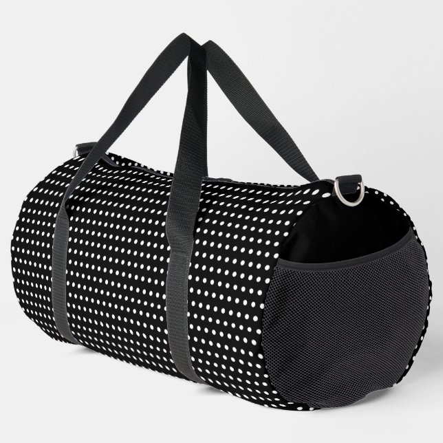 Stylish White Dots Pattern On Black Duffle Bag (Right Corner)
