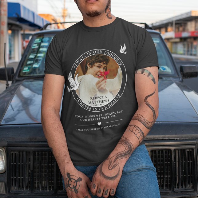 Stylish White Doves Photo & Memorial Tribute T-Shirt (Creator Uploaded)