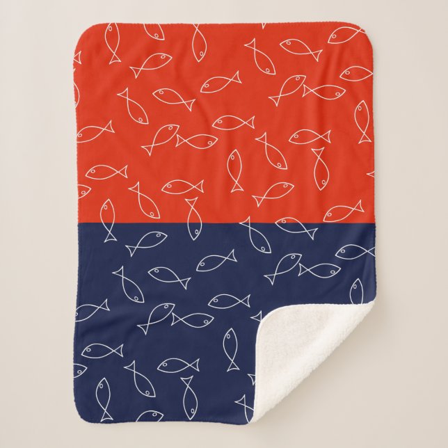 Stylish White Fish Pattern Sea Theme Throw Blanket (Front)