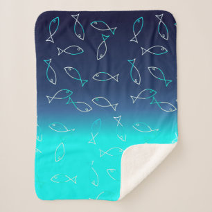Stylish White Fish Pattern Sea Theme Throw Blanket