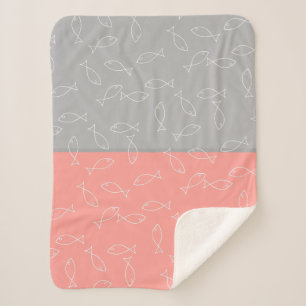 Stylish White Fish Pattern Sea Theme Throw Blanket