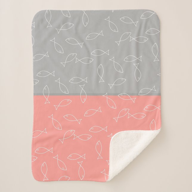 Stylish White Fish Pattern Sea Theme Throw Blanket (Front)
