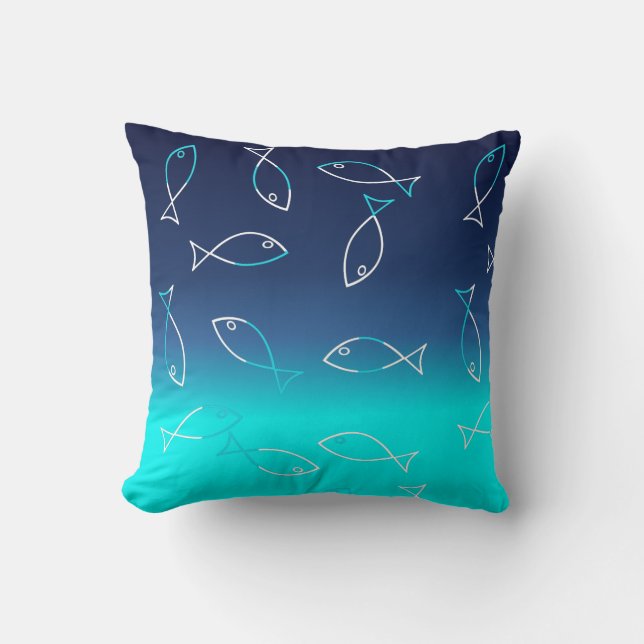 Stylish White Fish Pattern Sea Theme Throw Pillow (Front)