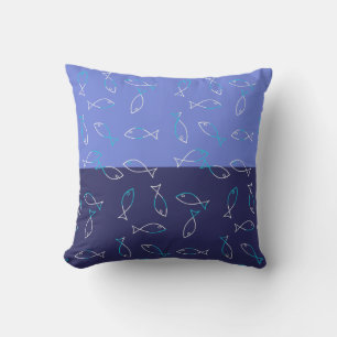 Stylish White Fish Pattern Sea Theme Throw Pillow