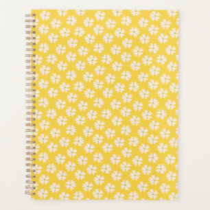 Stylish White Floral Pattern Bright Yellow Planner