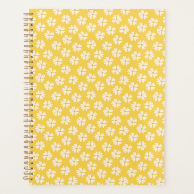 Stylish White Floral Pattern Bright Yellow Planner (Front)