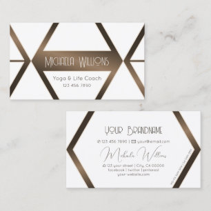 Stylish White Geometric Coffee Brown Shimmer Style Business Card