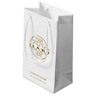 Stylish White Gold Corporate Company Business Logo Small Gift Bag