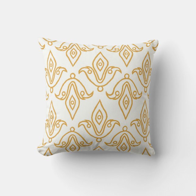 Stylish White, Gold, Fleur-de-Lys Pattern Cushion (Front)