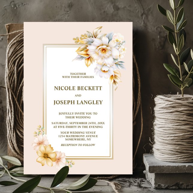 Stylish White Gold Floral Wedding Invitation (Creator Uploaded)