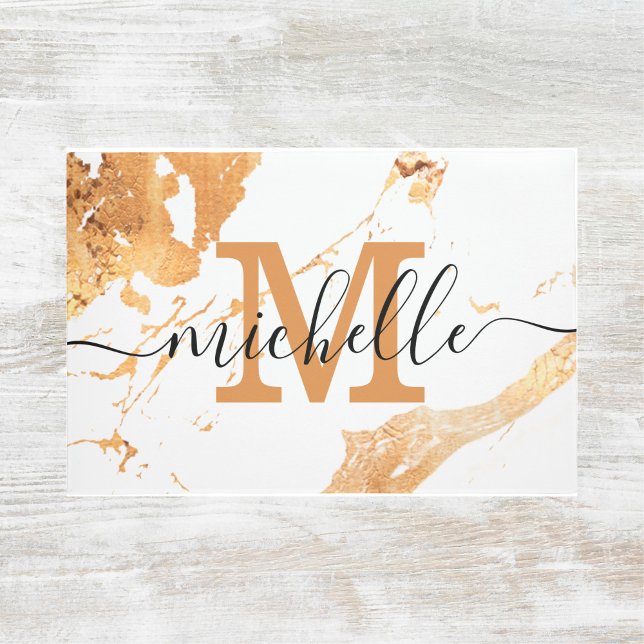 Stylish White Gold Marble Stone Chic Monogram  Doormat (Creator Uploaded)