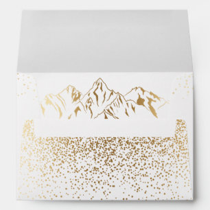 Stylish White & Gold Mountain Wedding Envelopes
