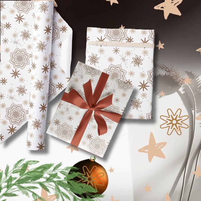 Stylish White Gold Stars Flower Wrapping Paper (Stylish White Gold Stars Flower Wrapping Paper)