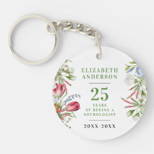 Stylish White Green Wildflowers Retire Anniversary Key Ring