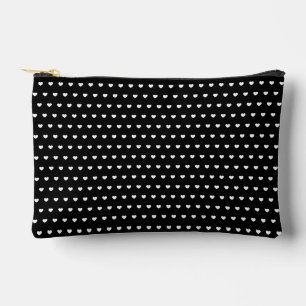 Stylish White Hearts Pattern On Black Accessory Pouch