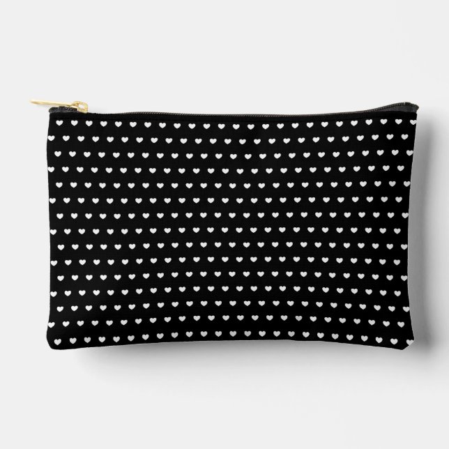 Stylish White Hearts Pattern On Black Accessory Pouch (Front)