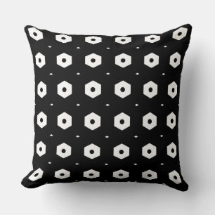 Stylish White Hexagon on Black Cushion