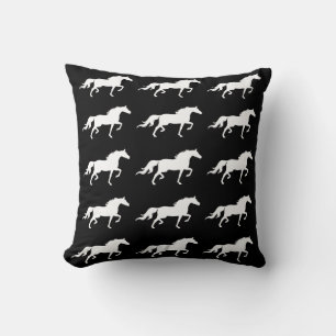 Stylish  white horse silhouettes on black cushion