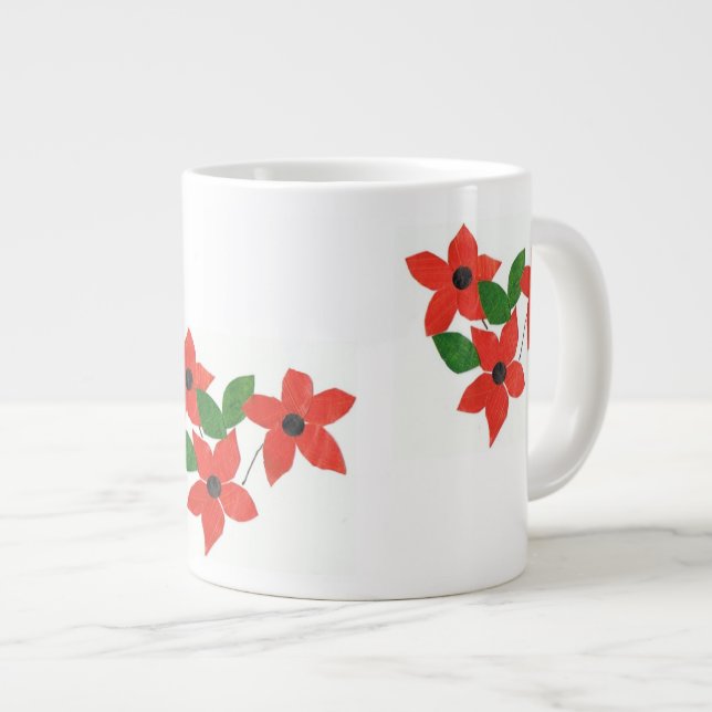 Stylish White Jumbo Mug with Red Flowers (Front Right)