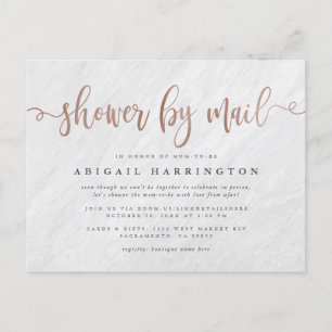 Stylish White Marble & Rose Gold Shower By Mail Invitation Postcard